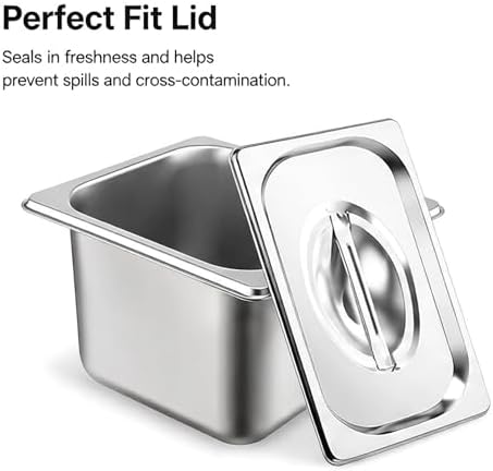 6PK Hotel Pans with Lids 1/6 Size, 4” Deep, Stainless Steel Steam Table Pans Anti-Jam for Commercial Food Prep &, alternate