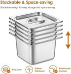 6PK Hotel Pans with Lids 1/6 Size, 4” Deep, Stainless Steel Steam Table Pans Anti-Jam for Commercial Food Prep &, alternate
