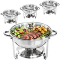6QT Chafing Dishes Buffet Sets of 4 with Glass Lid, Food Warmers, Silver in All Silver With Glass Lid