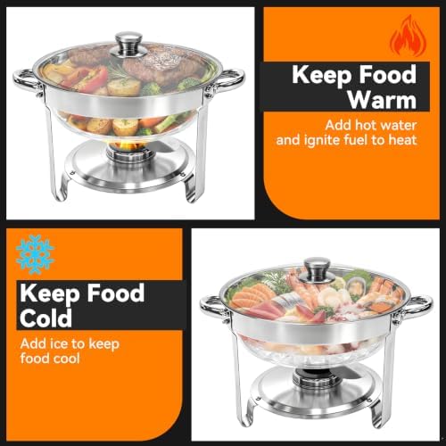 6QT Chafing Dishes Buffet Sets of 4 with Glass Lid, Food Warmers, Silver in All Silver With Glass Lid, alternate view 3