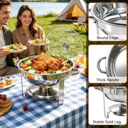 6QT Chafing Dishes Buffet Sets of 4 with Glass Lid, Food Warmers, Silver in All Silver With Glass Lid, alternate view 4