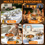 6QT Chafing Dishes Buffet Sets of 4 with Glass Lid, Food Warmers, Silver in All Silver With Glass Lid, alternate view 7
