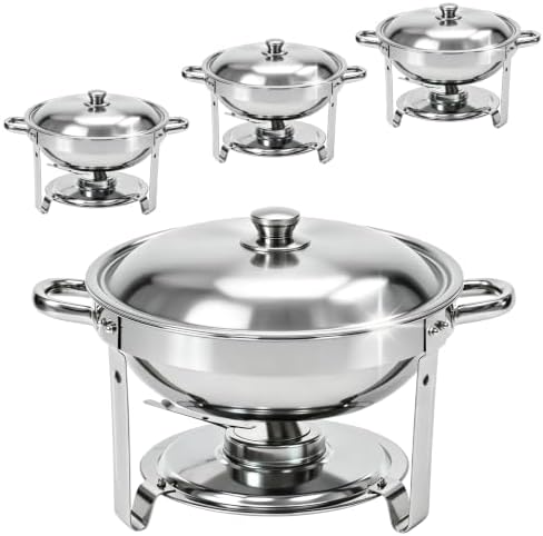 6QT Chafing Dishes for Buffet 4 Pack, Buffet Servers and Warmers, Sliver in All Silver