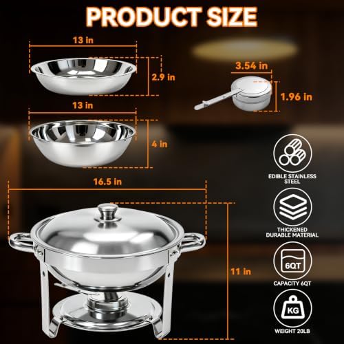 6QT Chafing Dishes for Buffet 4 Pack, Buffet Servers and Warmers, Sliver in All Silver, alternate view 2