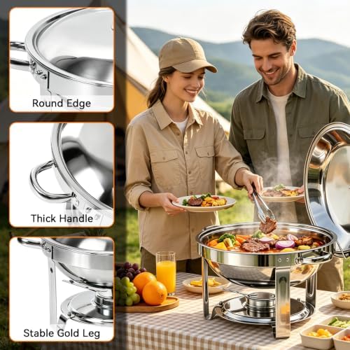 6QT Chafing Dishes for Buffet 4 Pack, Buffet Servers and Warmers, Sliver in All Silver, alternate view 4