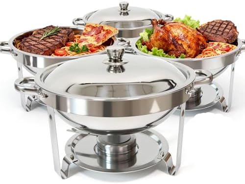 6QT Chafing Dishes for Buffet, 4 Pack Chafers & Food Warmers with Lids in Silver