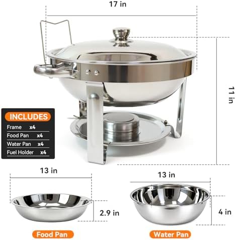 6QT Chafing Dishes for Buffet, 4 Pack Chafers & Food Warmers with Lids in Silver, alternate view 2