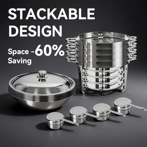 6QT Chafing Dishes for Buffet, 4 Pack Chafers & Food Warmers with Lids in Silver, alternate view 6