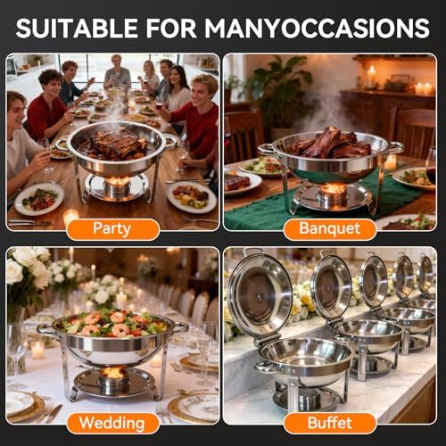 6QT Chafing Dishes for Buffet, 4 Pack Chafers & Food Warmers with Lids in Silver, alternate view 7