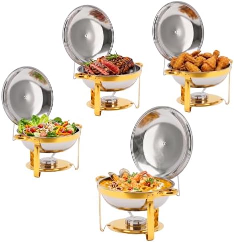 6QT Chafing Dishes for Buffet 4 Pack, Chafers Servers Sets with Lid, Gold in Golden