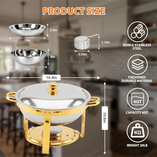 6QT Chafing Dishes for Buffet 4 Pack, Chafers Servers Sets with Lid, Gold in Golden, alternate view 2