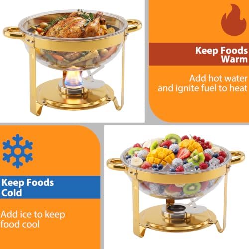 6QT Chafing Dishes for Buffet 4 Pack, Chafers Servers Sets with Lid, Gold in Golden, alternate view 3