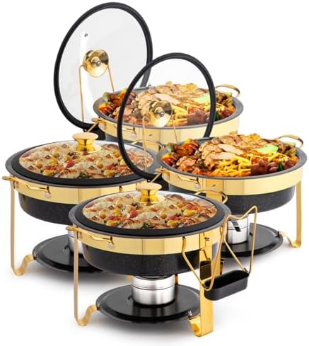 6QT Chafing Dishes for Buffet 4 Pack, [Game Changer Maifanite-Coated] Chafing Dish Buffet Set, [Unique Black &