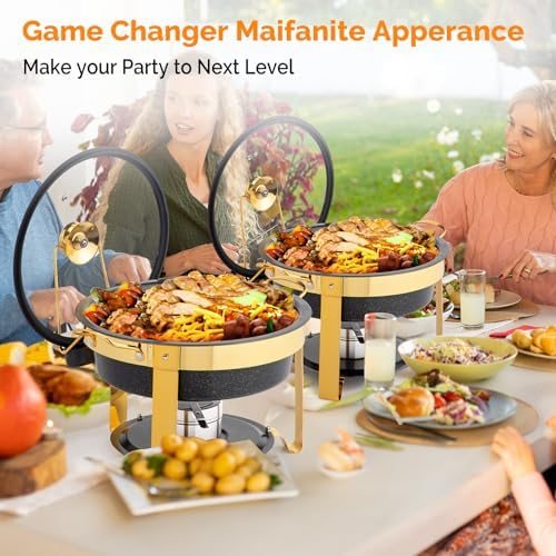 6QT Chafing Dishes for Buffet 4 Pack, [Game Changer Maifanite-Coated] Chafing Dish Buffet Set, [Unique Black &, alternate