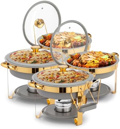 6QT Chafing Dishes for Buffet 4 Pack, [Game Changer Maifanite-Coated] Chafing Dish Buffet Set, [Unique Gray &