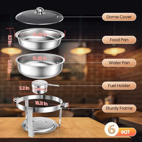 6QT Chafing Dishes for Buffet, 4 Pack Stainless Steel Round Chafing Dish Buffet Set, Heating and Cooling Buffet, alternate