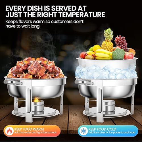 6QT Chafing Dishes for Buffet, 4 Pack Stainless Steel Round Chafing Dish Buffet Set, Heating and Cooling Buffet, alternate