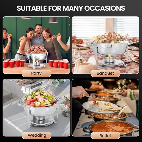 6QT Chafing Dishes for Buffet, 4 Pack Stainless Steel Round Chafing Dish Buffet Set, Heating and Cooling Buffet, alternate