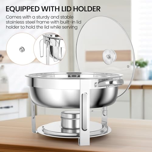 6QT Chafing Dishes for Buffet, 4 Pack Stainless Steel Round Chafing Dish Buffet Set, Heating and Cooling Buffet, alternate