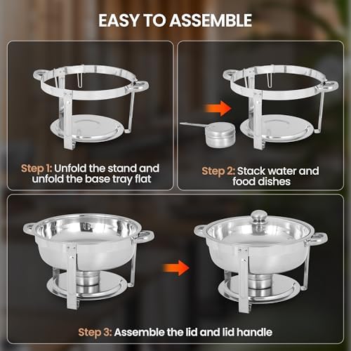 6QT Chafing Dishes for Buffet, 4 Pack Stainless Steel Round Chafing Dish Buffet Set, Heating and Cooling Buffet, alternate
