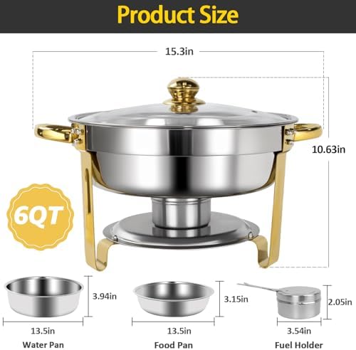 6QT Chafing Dishes for Buffet 4 Pack with Glass Lid, alternate view 3