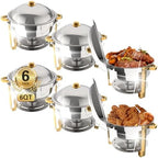 6QT Chafing Dishes for Buffet, 6 Pack 6QT Round Stainless Steel Chafing Dish Set for Home Parties, Christmas