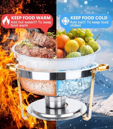 6QT Chafing Dishes for Buffet, 6 Pack 6QT Round Stainless Steel Chafing Dish Set for Home Parties, Christmas, alternate view