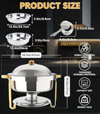 6QT Chafing Dishes for Buffet, 6 Pack 6QT Round Stainless Steel Chafing Dish Set for Home Parties, Christmas, alternate view