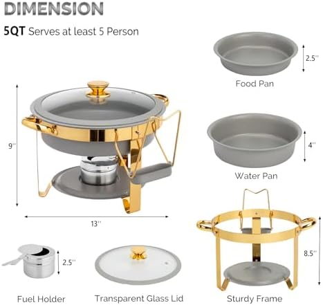 6QT Chafing Dishes for Buffet 8 Pack, [Game Changer Maifanite-Coated] Chafing Dish Buffet Set, [Unique Gray &, alternate view
