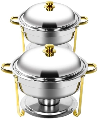 6QT Chafing Dishes for Buffet Warming Trays Food Warmers 2 Set in Silver & Golden