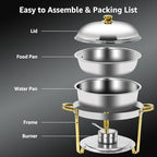 6QT Chafing Dishes for Buffet Warming Trays Food Warmers 2 Set in Silver & Golden, alternate view 3