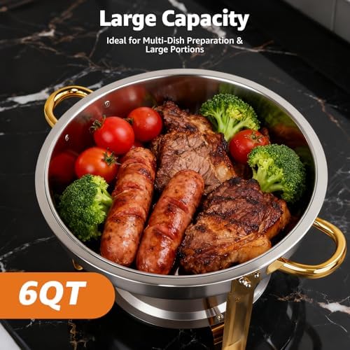6QT Chafing Dishes for Buffet Warming Trays Food Warmers 2 Set in Silver & Golden, alternate view 4