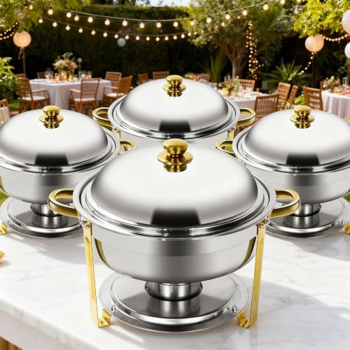 6QT Chafing Dishes for Buffet Warming Trays Food Warmers 4 Set in Silver & Golden