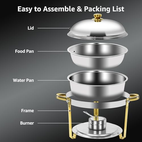 6QT Chafing Dishes for Buffet Warming Trays Food Warmers 4 Set in Silver & Golden, alternate view 3