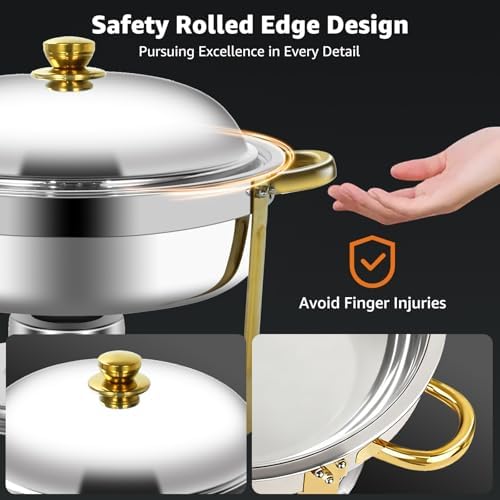 6QT Chafing Dishes for Buffet Warming Trays Food Warmers 4 Set in Silver & Golden, alternate view 6