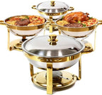 6QT Gold Chafing Dishes for Buffet, Round Chafing Dish Buffet Set of 4 Pack in Gold