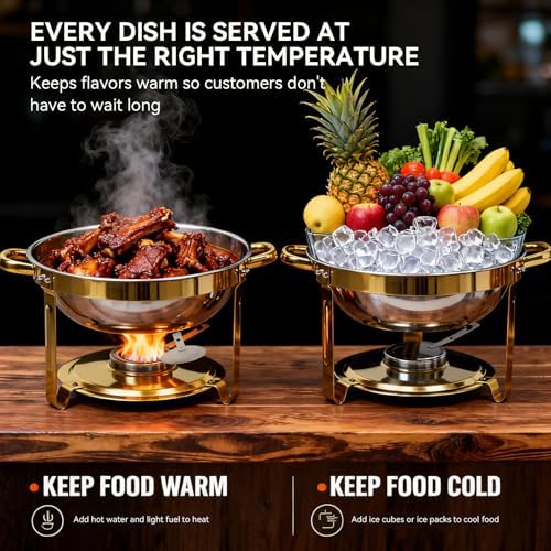 6QT Gold Chafing Dishes for Buffet, Round Chafing Dish Buffet Set of 4 Pack in Gold, alternate view 4