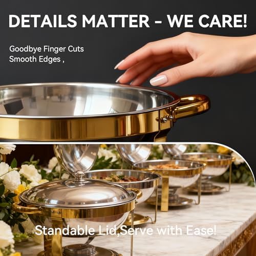 6QT Gold Chafing Dishes for Buffet, Round Chafing Dish Buffet Set of 4 Pack in Gold, alternate view 5
