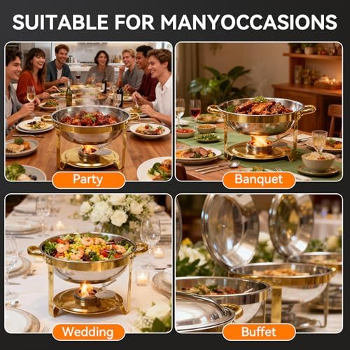 6QT Gold Chafing Dishes for Buffet, Round Chafing Dish Buffet Set of 4 Pack in Gold, alternate view 6