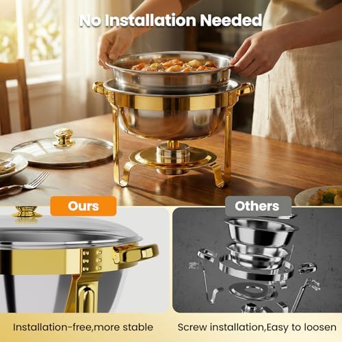 6QT Gold Chafing Dishes for Buffet with Glass Lid, 4Pack Round Chafing Dish, alternate view 2