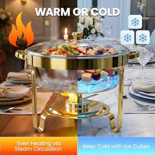 6QT Gold Chafing Dishes for Buffet with Glass Lid, 4Pack Round Chafing Dish, alternate view 4