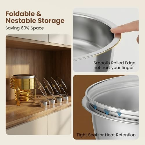6QT Gold Chafing Dishes for Buffet with Glass Lid, 4Pack Round Chafing Dish, alternate view 7