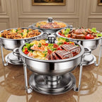 6QT Round Chafing Dish Set of 4, Stainless Steel Buffet in Silver
