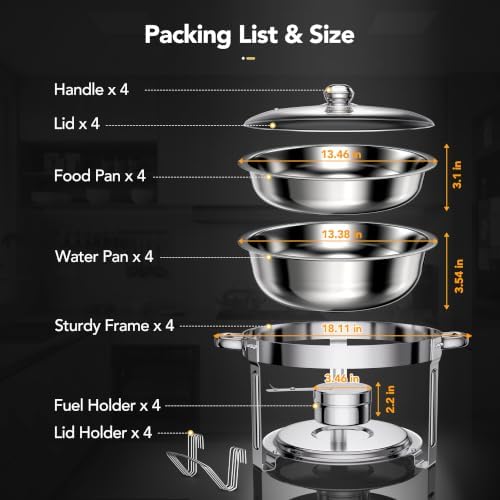 6QT Round Chafing Dish Set of 4, Stainless Steel Buffet in Silver, alternate view 2