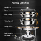 6QT Round Chafing Dish Set of 4, Stainless Steel Buffet in Silver, alternate view 2
