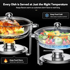 6QT Round Chafing Dish Set of 4, Stainless Steel Buffet in Silver, alternate view 3