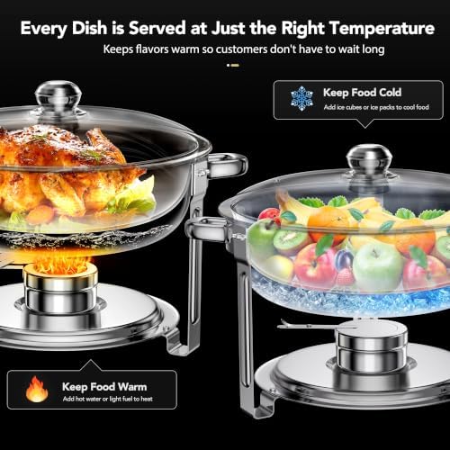 6QT Round Chafing Dish Set of 4, Stainless Steel Buffet in Silver, alternate view 3