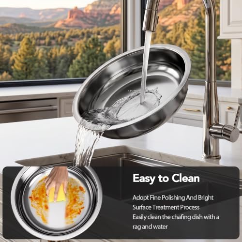 6QT Round Chafing Dish Set of 4, Stainless Steel Buffet in Silver, alternate view 5
