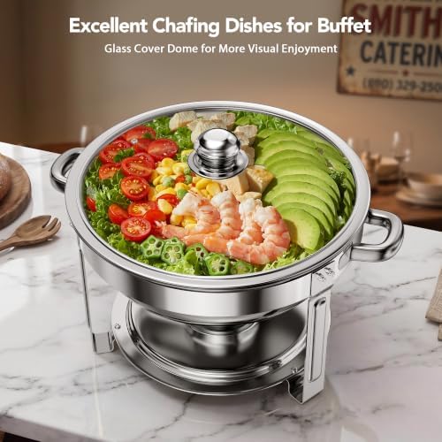 6QT Round Chafing Dish Set of 4, Stainless Steel Buffet in Silver, alternate view 7