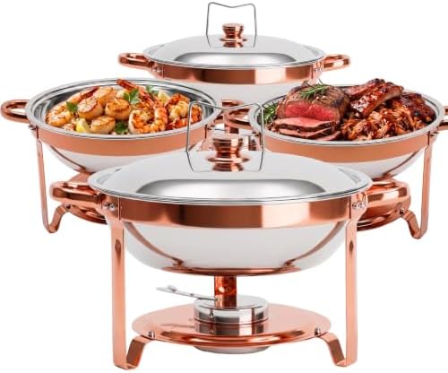 6QT Round Chafing Dish Sets, Food Warmers for Parties Buffet, Rose Gold in Silver